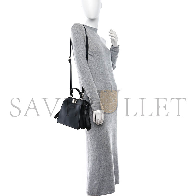 F**di vitello seta shiny nappa logo embossed laces small peekaboo i see u satchel black (27*20*11cm)